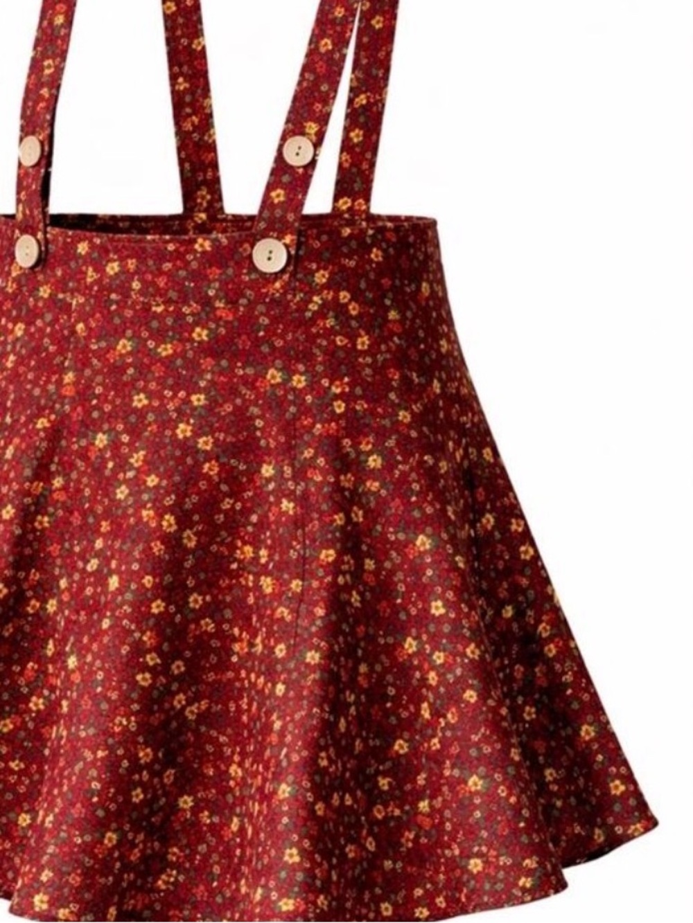 Floral Organic Cotton Pinafore Burgundy Dress, Adjustable Suspender Mini Dress L - Picture 8 of 12